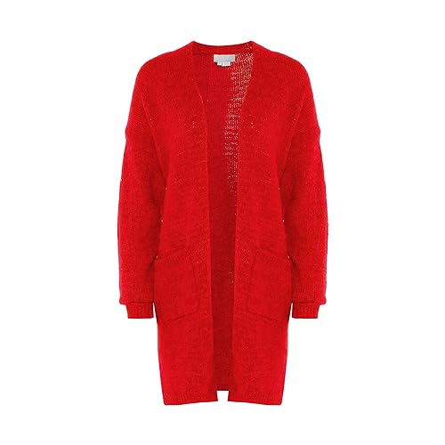 Jalene Damski modny długi kardigan w paski, nylon, czerwony, rozmiar M/L, czerwony, M