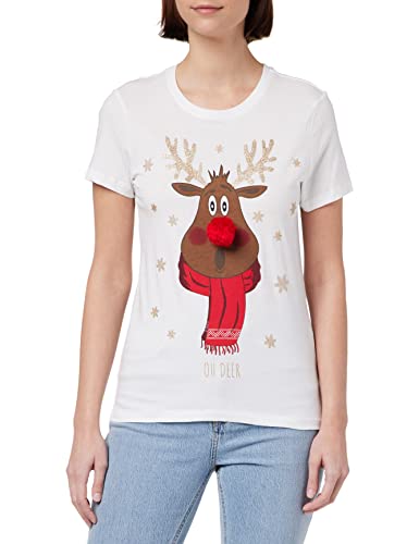 ONLY Damska koszulka Onlxmas Yrsa Christmas Reg S/S Top JRS, Jasna biel/nadruk: rudolph, XS