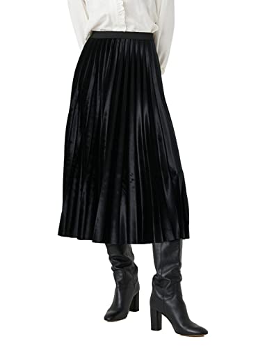 Koton Damska spódnica satynowa Pleated Midi Skirt Rock, czarny (999), XS