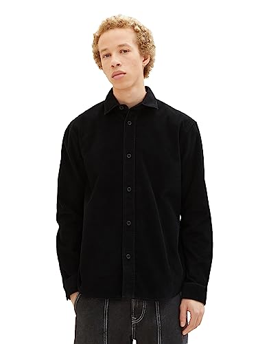 TOM TAILOR Denim Męska koszula ze sztruksu o luźnym kroju, 29999-czarny, M