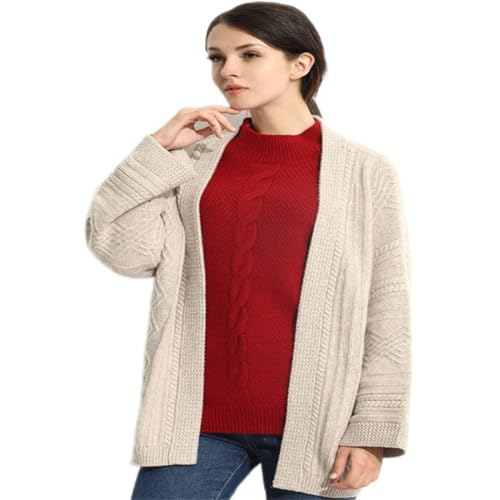 lopolike Women's Revers kardigany z dzianiny, na co dzień, długi sweter, elegancki płaszcz, z otwartym przodem, damski sweter, biały, L, biały, L