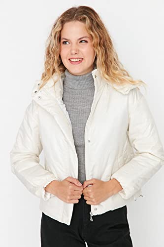 TRENDYOL Women's damska kurtka zimowa oversize, puffer plain tkanina tkana płaszcz, ecru, S, Ecru, S