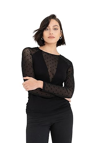 Oh!Zuza Damski top w kropki H44, czarny, rozmiar XXL, czarny, XXL