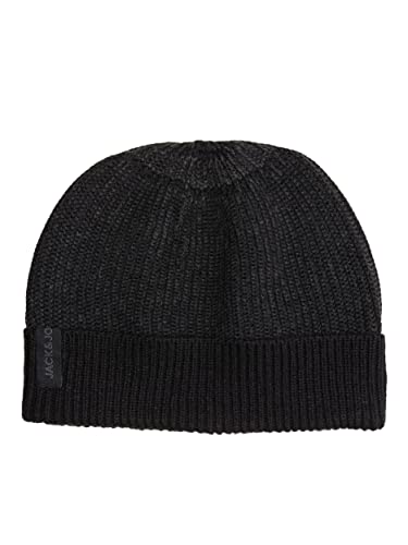 JACK & JONES Jacgabriel męska czapka beanie Rib Cold Weather Hat, Czarny/detal: Dark Grey Melange - Plaited, jeden rozmiar
