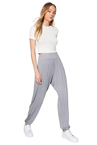 Trendyol Damskie spodnie dresowe z wysokim stanem i elastycznymi mankietami, szary, XS