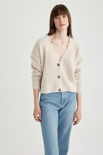 DeFacto Damski kardigan Tricot, beżowy, XL