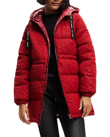 Desigual Damski długi płaszcz z podszewką, czerwony, XXL