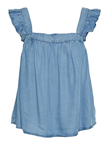 VERO MODA Women's VMHARPER SL Frill Short Top, Medium Blue Denim, M, niebieski (medium blue denim), M