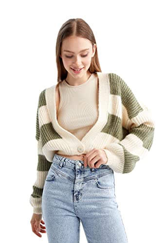 DeFacto Kardigan normalny krój dla kobiet kardigan na topy damski (zielony, 3XL), zielony, 3XL