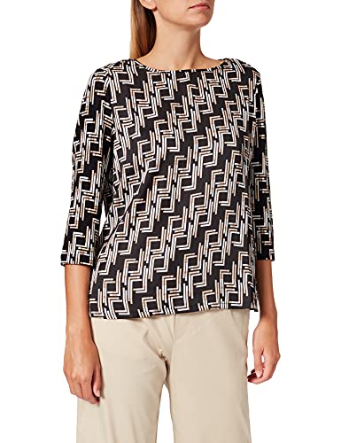 GERRY WEBER Damska koszulka z rękawem 3/4 o strukturze wypalanej, czarny/piaskowy/kremowy/nadruk, 34