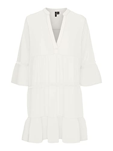 VERO MODA Women's VMMILAN 3/4 Short Dress WVN sukienka, Snow White, XS, Snow White, XS
