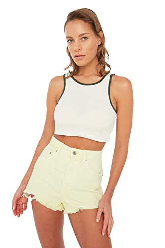 TRENDYOL Damska bluzka z dzianiny z recyklingu Ticker Crop, écru, L