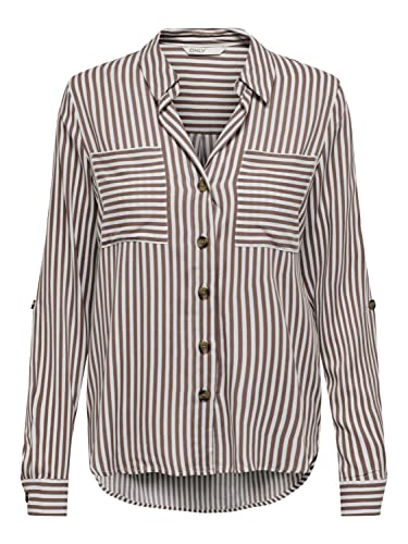 ONLY T-shirt damski Onlyasmin L/S WVN Noos, Walnut/Stripes: white, XS