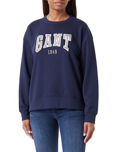 GANT Damska bluza z logo Rel z dekoltem w kształcie litery C, niebieski (Evening Blue), M