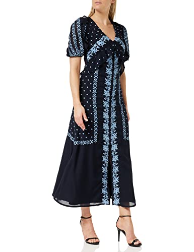 Frock and Frill Damska sukienka z haftem kwiatowym na specjalne okazje, granatowy, 40