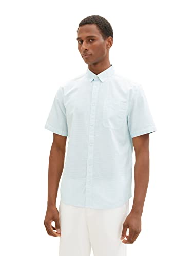 TOM TAILOR Męska koszula z krótkim rękawem z kieszenią na piersi, 31832 - Turquoise Off White Structure, 3XL