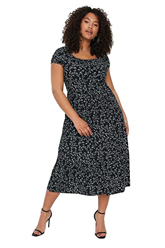Trendyol Damska sukienka midi z odsłoniętymi ramionami w rozmiarze plus size, Czarny, XL