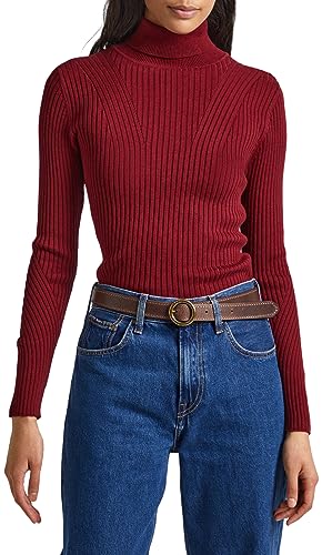 Pepe Jeans Damski sweter z podwijanym kołnierzem Dalia, Czerwony (bordowy), XL