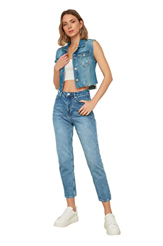 Trendyol Blue Wash High Stan Mama Jeansy Damskie, Niebieski, 42