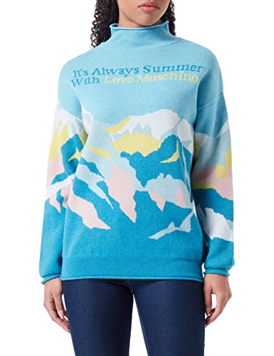 Love Moschino Damski sweter z długim rękawem, z motywem górskim, Sky, 48