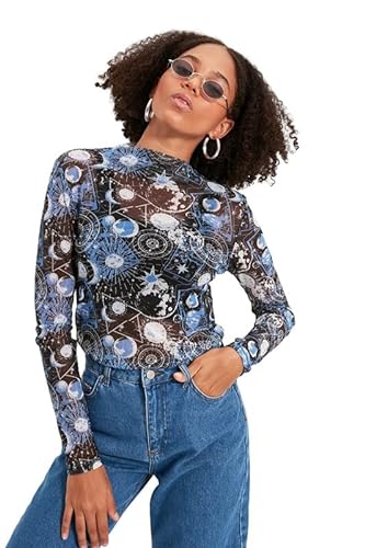 Trendyol Kobieta Regularny Standardowy Kołnierz Tkaniny Blouse Koszula Damska, Granatowy niebieski, XS