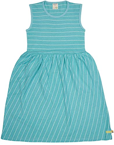 loud + proud Dziewczęca sukienka dziecięca, w paski z lnu, certyfikat GOTS, cyjan, 110/116, cyan, 110/116 cm