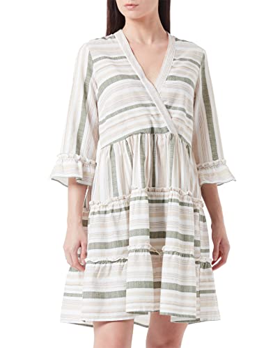 Vila Women's VIETNI 3/4 Short WRAP Dress sukienka mini, Cloud Dancer/Stripes:Four Leaf Clover Combo, 42