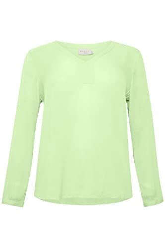 Kaffe Curve Plus Size Damska bluzka z długim rękawem V-Neck Regular Fit Rounded Hem, Paradise Green, 46/du?y rozmiar
