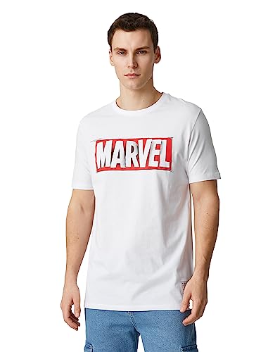 Koton Marvel Licensed Printed Crew Neck T-shirt męski, biały (000), XXL