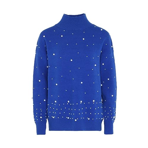 faina Damski sweter z cekinami, elegancki sweter akrylowy królewski błękit rozmiar M/L, królewski błękit, M
