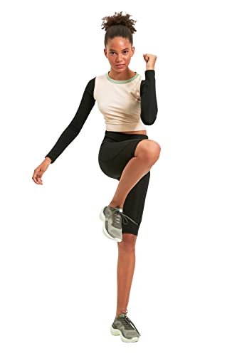 TRENDYOL Damskie czarne skuter wysoka talia mobilne szczegółowe sportowe rajstopy dla rowerzystów joga pants, czarny, M