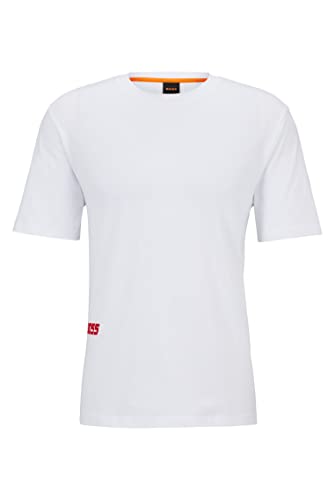 BOSS Męski t-shirt TeeSevenFlash Relaxed-Fit z bawełny z nadrukiem w stylu wyścigowym, Natural101, XXL