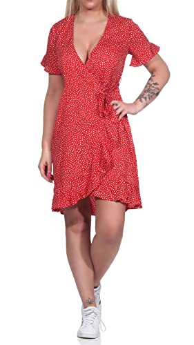 Vero Moda Damska sukienka VMHENNA 2/4 falbanka NOOS krótka, jagoda goji/AOP: małe kropki, XS