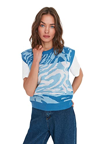 TRENDYOL Damska bluza żakardowa, niebieska, M, niebieski, M