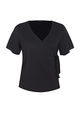 Trendyol Damska dopasowana bluzka Wrapover Cache-Coeur Knit Plus Size, Czarny, 4XL Duże Rozmiary