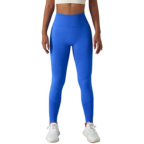 EULLA Legginsy do jogi wysoka talia spodnie do odchudzania do jogi legginsy sportowe rajstopy fitness, 02 Klein Niebieski, S