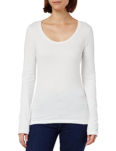 Tommy Hilfiger Damskie cienkie nowoczesne topy z dzianiny Co/Ea Scoop Ls L/S, Th Optic White, M