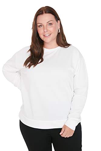 Trendyol Damska bluza z okrągłym dekoltem, gładka regularna, plus size, ecru, XL, Ecru