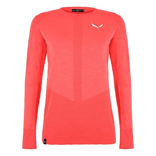Salewa Women's ZEBRU MED WARM AMR W L/S Tee. Base Layer Top, Fluo Coral, XL