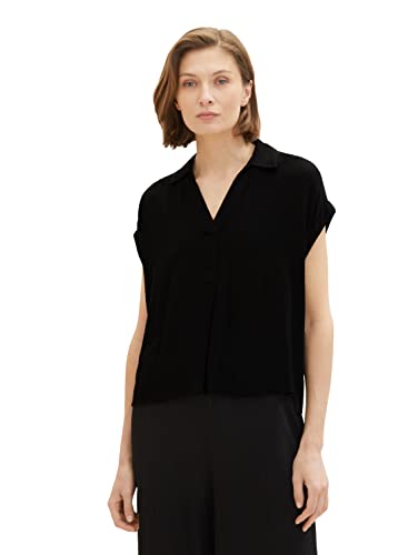 TOM TAILOR Damska bluzka ze strukturą marszczenia, 14482 – Deep Black, 36