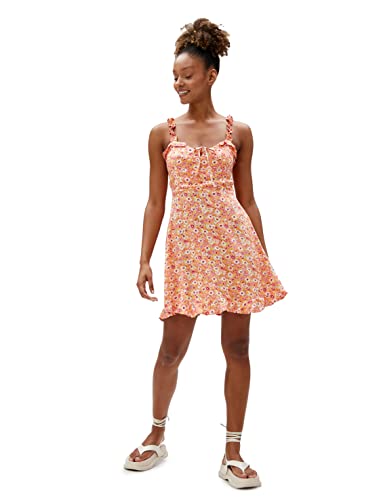 Koton Damska sukienka mini w kwiaty Ruffle Detail Strappy Viscose Dress, Pomarańczowy wzór (2d2), 36