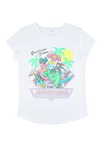 Marvel Damska koszulka Classic Vacay Avengers Women's Rolled Sleeve, biały, S