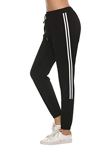 Sykooria Damskie spodnie do biegania z paskami, Czarny, XXL