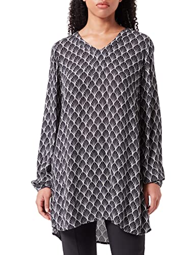Damska bluzka KAFFE z nadrukiem tunikowym z długim rękawem, Czarny/Chalk Fan Print, 34