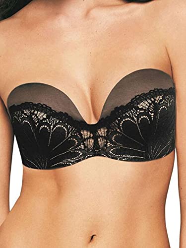 Wonderbra Damski wyrafinowany Glamour Ultimate bez ramiączek koronkowy biustonosz na co dzień, Czarny, 75G