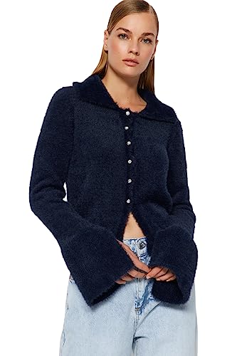Trendyol FeMan Slim Fit Basic Polo Neck Dzianina kardigan, granatowy, M, granatowy, M