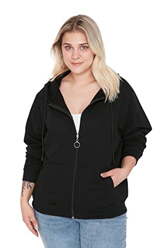 Trendyol Damska bluza plus size regularna podstawowa bluza z kapturem z dzianiny plus size, Czarny, XXL duże rozmiary