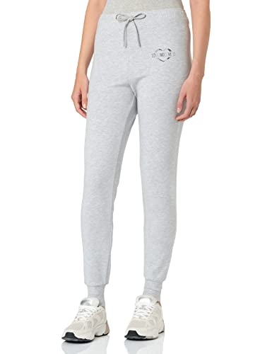 Love Moschino Damskie spodnie Slim Fit Jog with Brand Heart Olographic Print Casual Pants, Melange Light Gray, 40