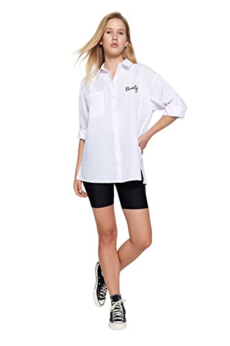 Trendyol Damska koszula oversize z kołnierzykiem, Ecru, 34