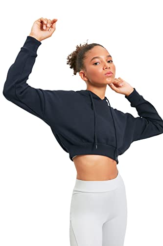 Trendyol Damska bluza z kapturem Navy Crop Sports Thin Hooded Sweatshirt, XL